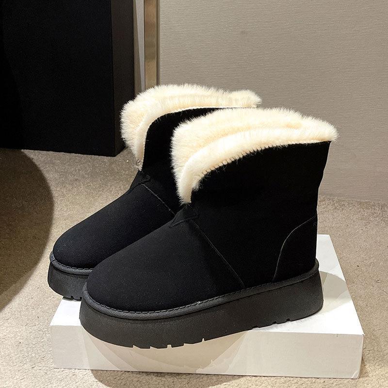 

Меховые и меховые интегрированные зимние ботинки для женщин с толстым бархатом и верхней одеждой, теплые и толстые хлопковые ботинки на подошве 40 чёрный