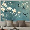 Elegant Magnolia Tapestry Serene White Flowers Blue Background Wall Hanging for Living Room Bedroom Office Decor
