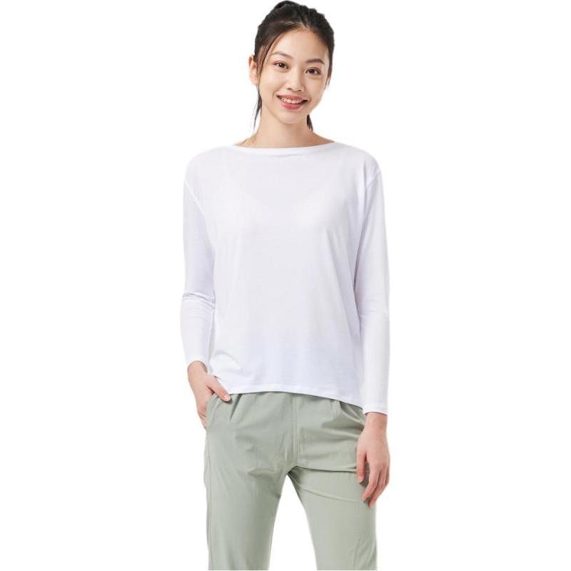 Decathlon 500 Plain Loose Casual Long Sleeve Dropped Shoulder T-Shirt Women's Snow White