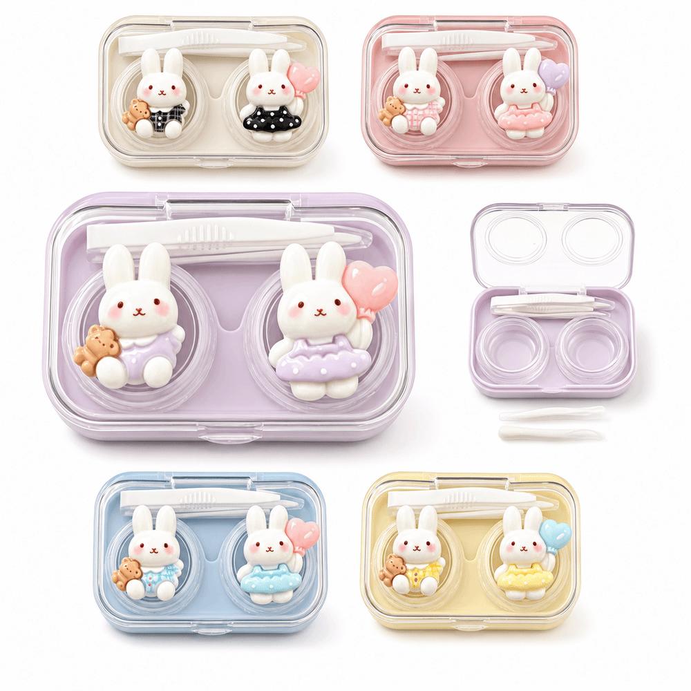 Cartoon Bunny Contact Lens Case Double Compartment Contact Lens Box Companion Box  For Women Girls