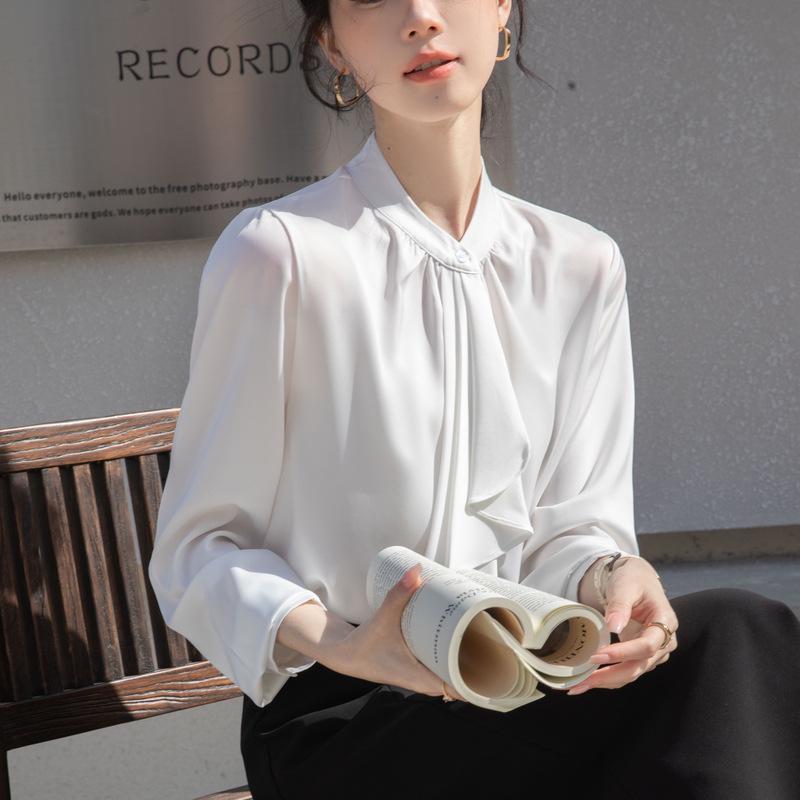 French Elegant Pussy-Bow White Long-Sleeved Shirt - 2025 Spring/Autumn Women's Professional Commuter Wear
