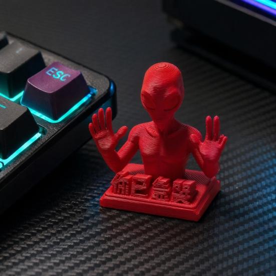 3D-gedrucktes Schreibtischornament, Lustige rote Alien-Skulptur mit motivierenden Zitaten für Schreibtischdekoration von Büroangestellten, Stressabbau-Spielzeuggeschenke für Kollegen