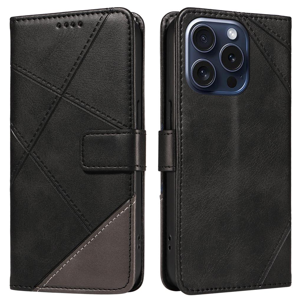 For iPhone 15 Pro Case Shockproof Geometric Lines PU Leather Phone Cover