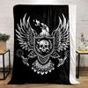 Eagle Skull Crest Design In Black and White Flannel Blanket for Bedroom, Living Room, Sofa, and Nap Sofas