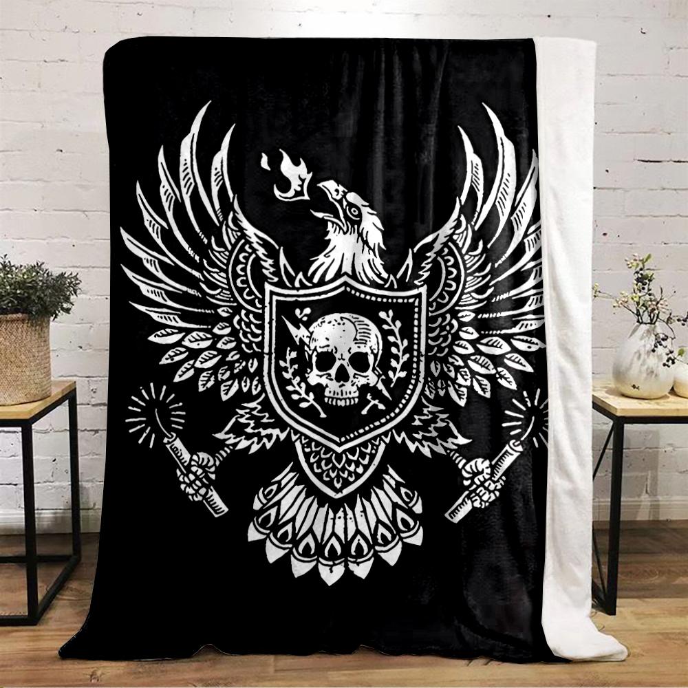 Eagle Skull Crest Design In Black and White Flannel Blanket for Bedroom, Living Room, Sofa, and Nap Sofas