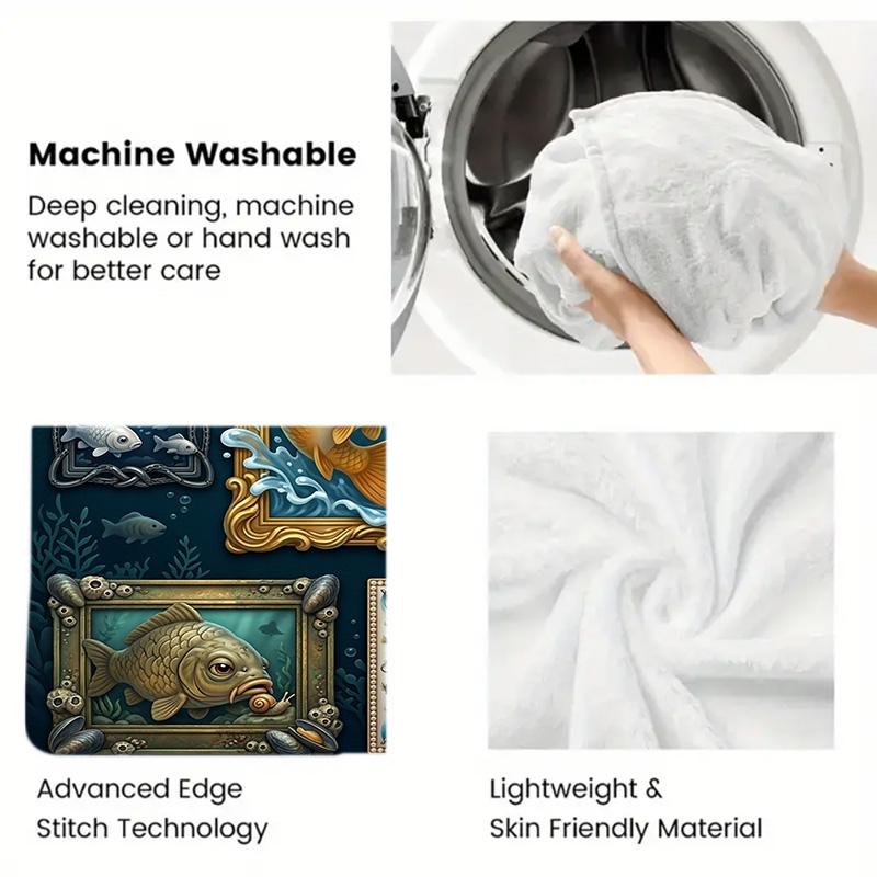 Fish Fantasies 2D Flat Pattern Flannel Blanket, High quality All Seasons, Home Decor, Warmth and Comfort, Perfect for Christmas Gifts.