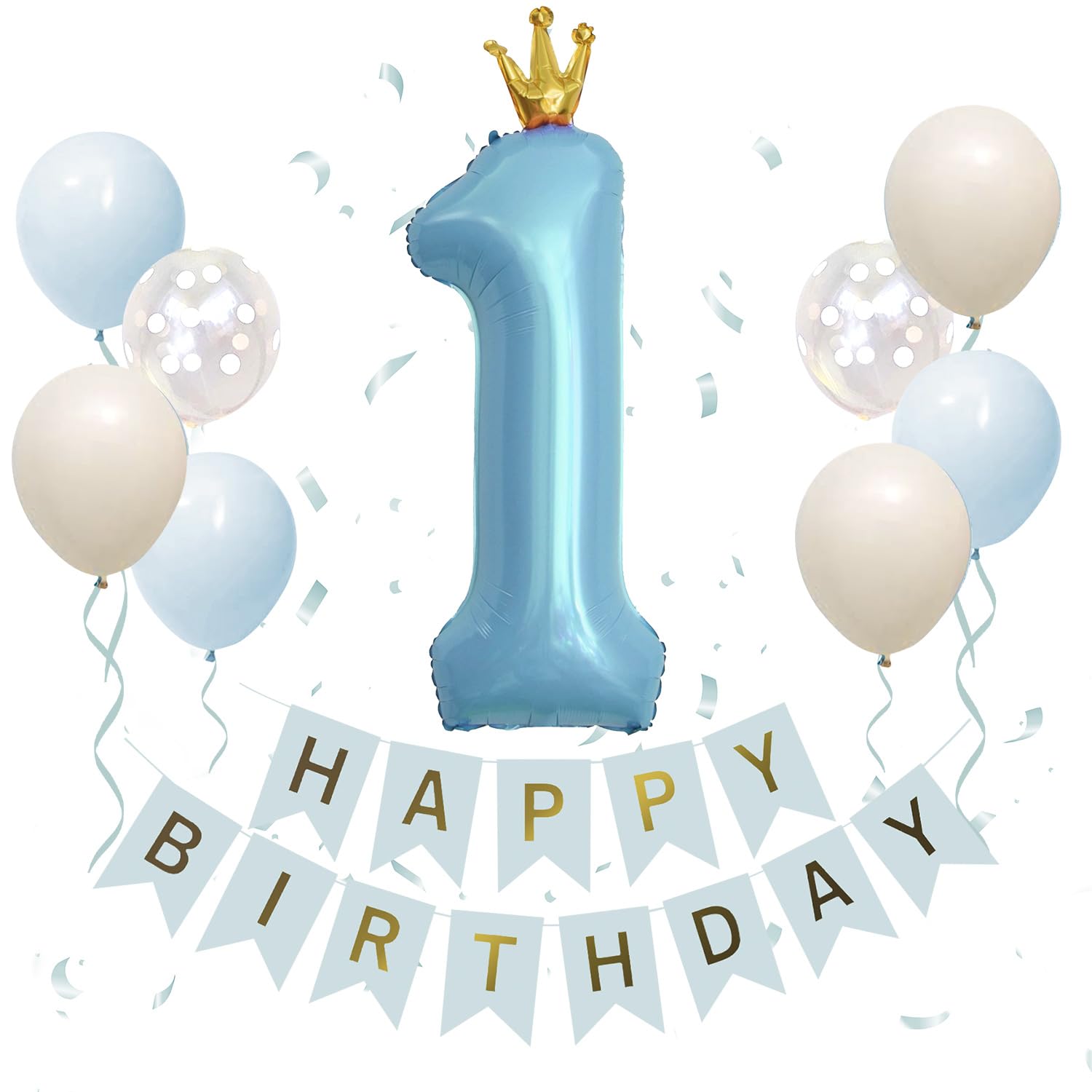 

Iysoll 1 Year Birthday Decoration 40-Inch Large Number Balloon Crown Birthday Balloon Set Blue