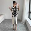 Women Elegant Floral Print Kimono Robe Midi Dress with Waist Tie