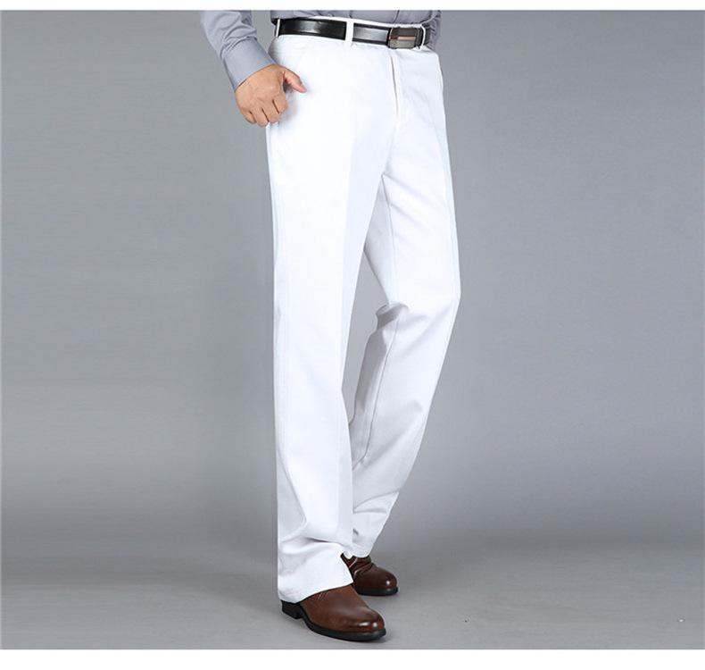Men's High Waist Elastic Cotton Casual Pants - Thick, Loose, Straight Leg