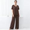 Summer Modal Homewear 2 Piece V-Neck Short Sleeve Tshirt and Wide Leg Pant Ankle Length Loose Sleepwear Set Comfort Pajama Sets