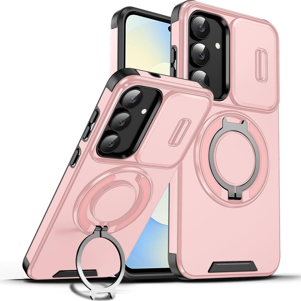 Magnetic Ring Stand Phone Case For Samsung Galaxy S25 FE Slide Camera Lens Protection TPU Frame Hard Plastic Back Cover Fundas