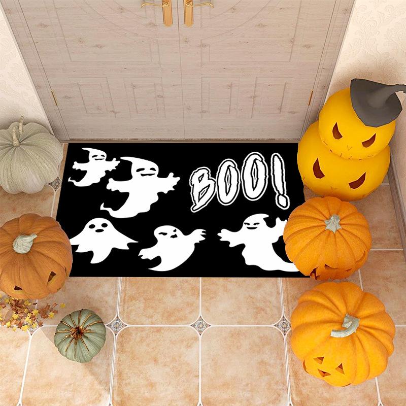 Halloween Ghost Boo Festive Door Mat Non-slip Washable Indoor Outdoor Rug Carpet for Front Door Entryway Holiday Home Decoration