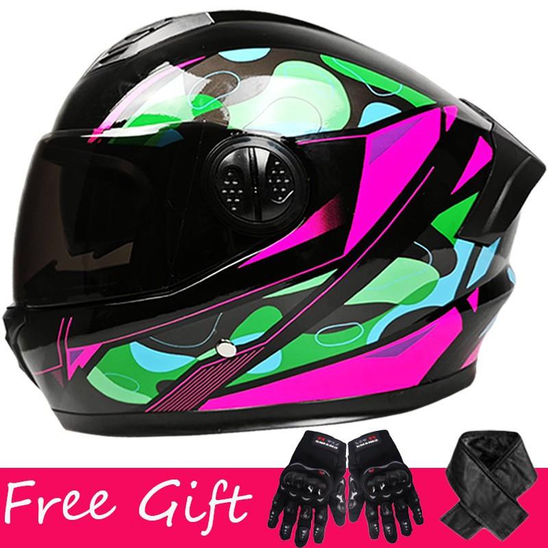 Gloves + Neck ZXC Double Lens Full Cover Helmet Men Women Riding All Round