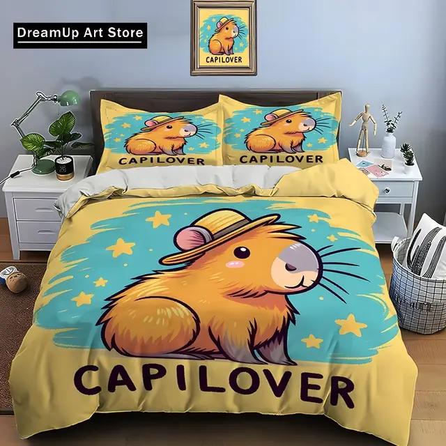 

Cute Cartoon Capybara Print Bedding Set Animal Duvet Cover Set King Queen Double Twin Comforter Cover Set For Home Decor EU single(135x200cm)