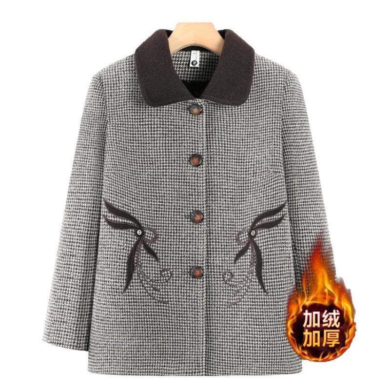 Middle-aged mother autumn and winter woolen coat plush warm grandma winter top old lady clothes