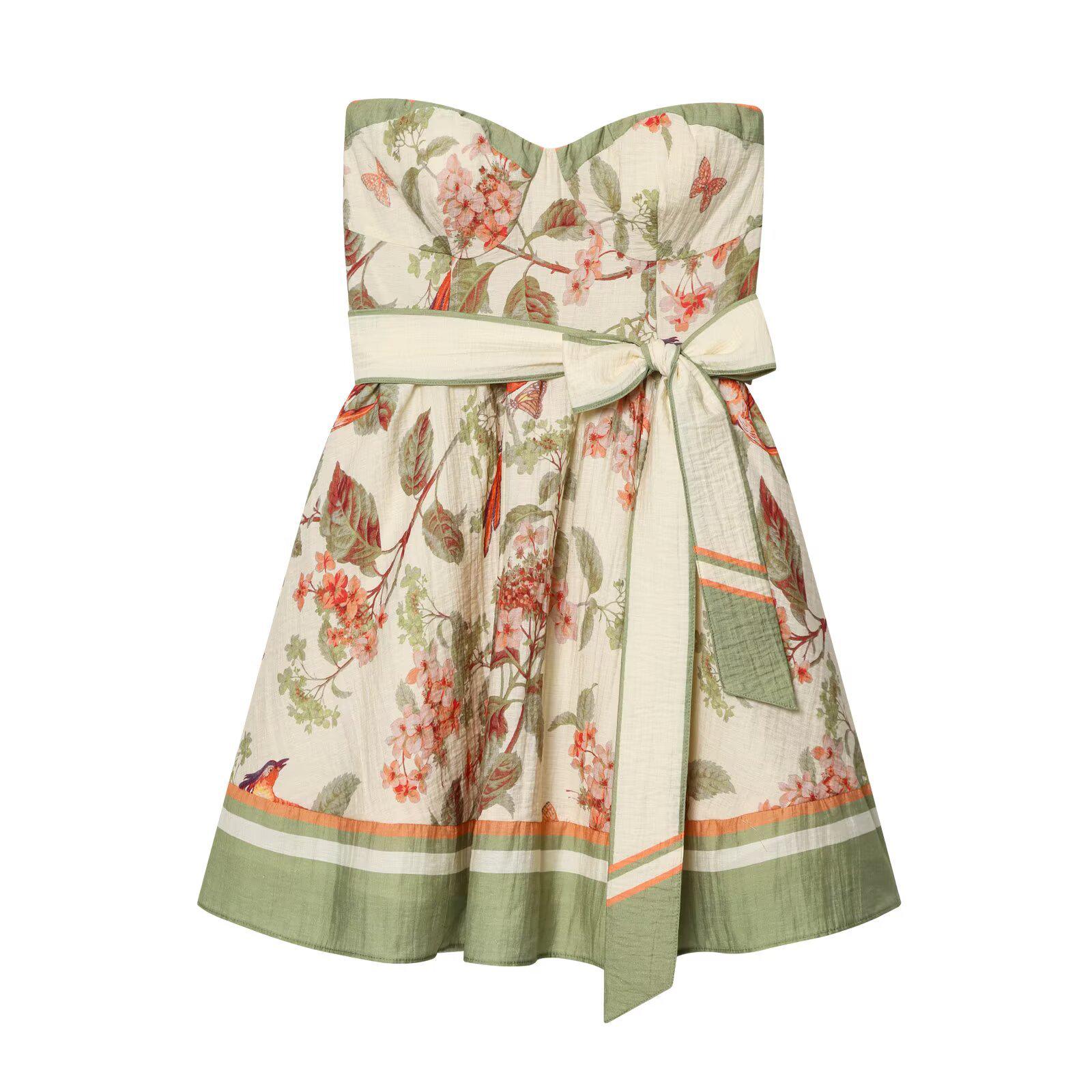 2026 Spring Strapless Mixed Fabric Dress – European & American Style Women s Fashion Extra Small