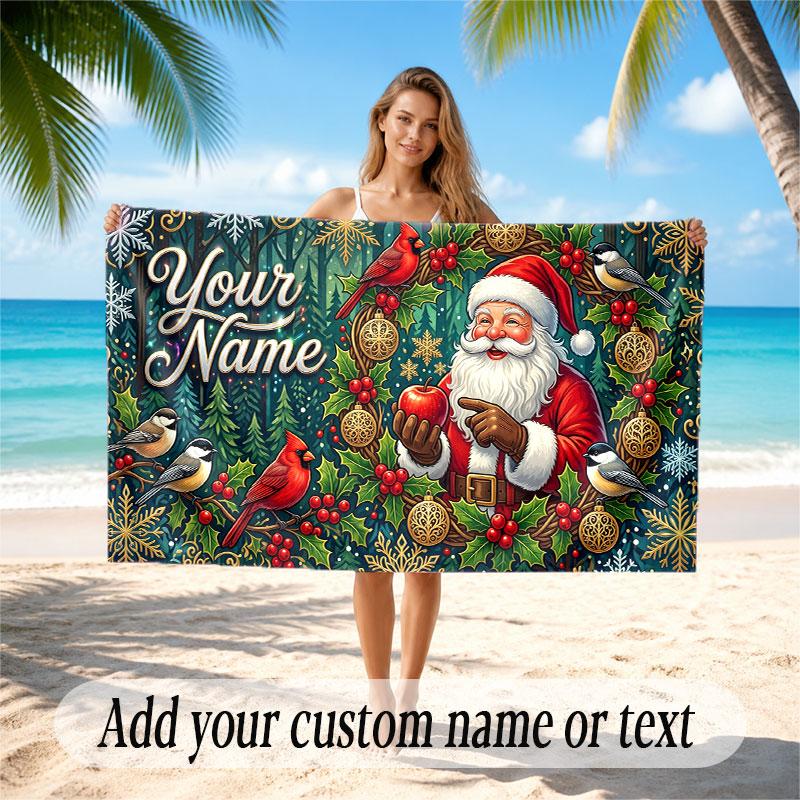 Christmas Winter Theme Soft Beach Towel Personalized Custom Name Text Towel Portable for Beach Pool Travel