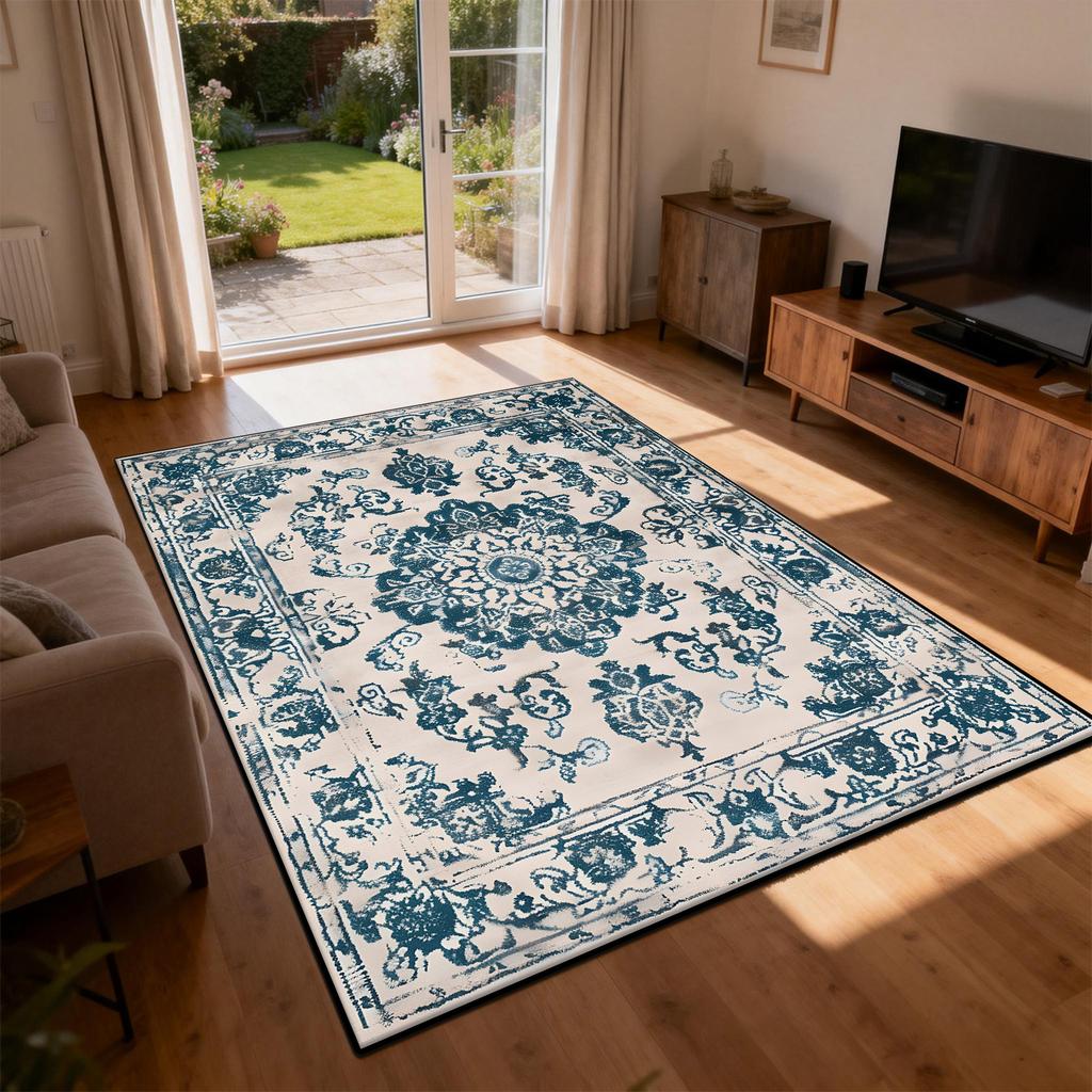 Persian Blue White Carpet Ethnic Style Living Room Decoration Sofa Rug Short Velvet Easy Clean Bedroom Parlor Floor Mat Non-slip