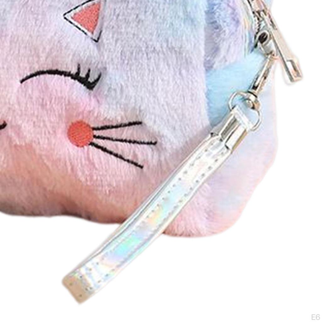 Cute Cat Plush Cosmetic Bag for Women Girls Multifunctional Brushes Storage Travel Portable