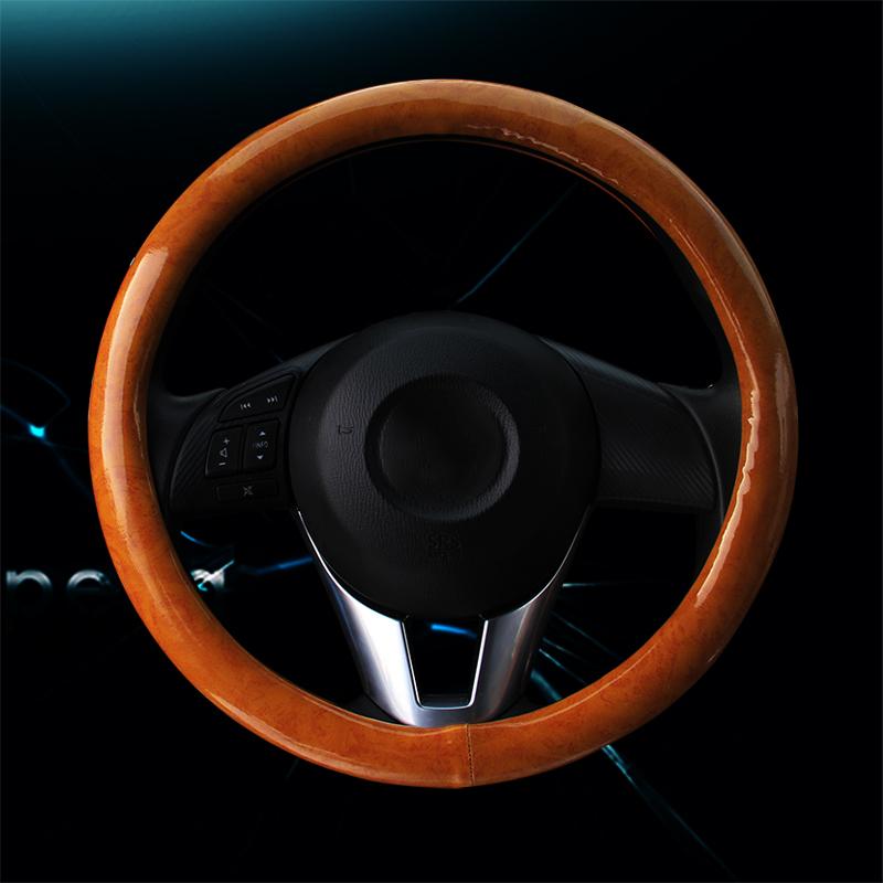 DERMAY Black Steering Wheel Cover with Wood Grain Design and Chrome Trim/PU Leather Car Steering Wheel Braid Diameter