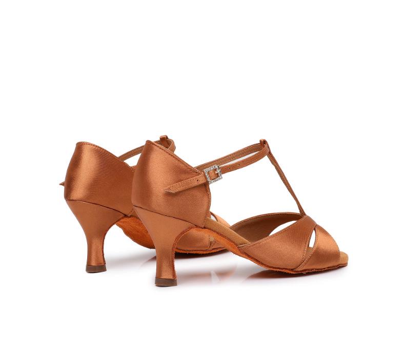 Women's Satin Latin Dance Shoes with Soft Sole, Medium-High Heel for Professional Practice