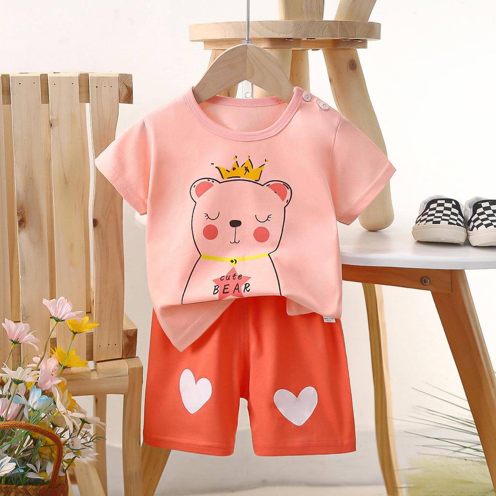 hildren's short-sleeved set cotton boys' -shirt baby summer children's clothing girls' shorts baby clothes summer clothing wholesale