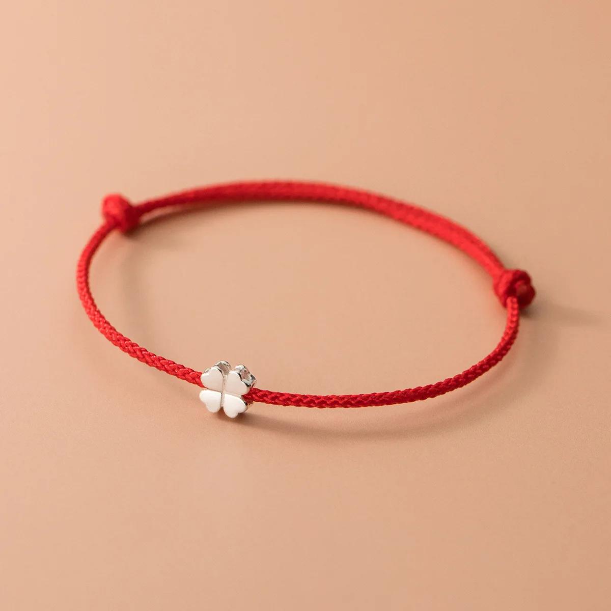 

INZATT Real S925 Silver Red Rope Clover Adjustable Charm Bracelet For Women Classic Fine Jewelry Minimalist Accessories