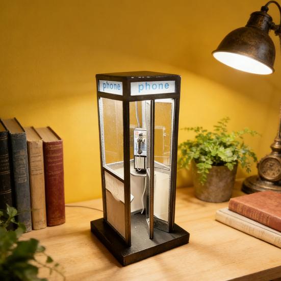 Retro Tall Phonebooth Lamp Vintage Telephone Booth LED Night Light Classic Street Phone