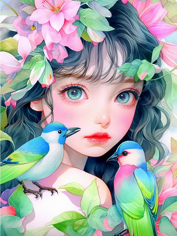 Κινούμενα Σχέδια Κορίτσι Ζωγραφική με Διαμάντια Νέες Αφίξεις DIY Πλήρης Τετράγωνη Στρογγυλή Τρυπάνι Στρας Κέντημα Λουλούδια και Πουλιά Μωσαϊκό Κιτ Σταυροβελονιάς Διακόσμηση Τοίχου