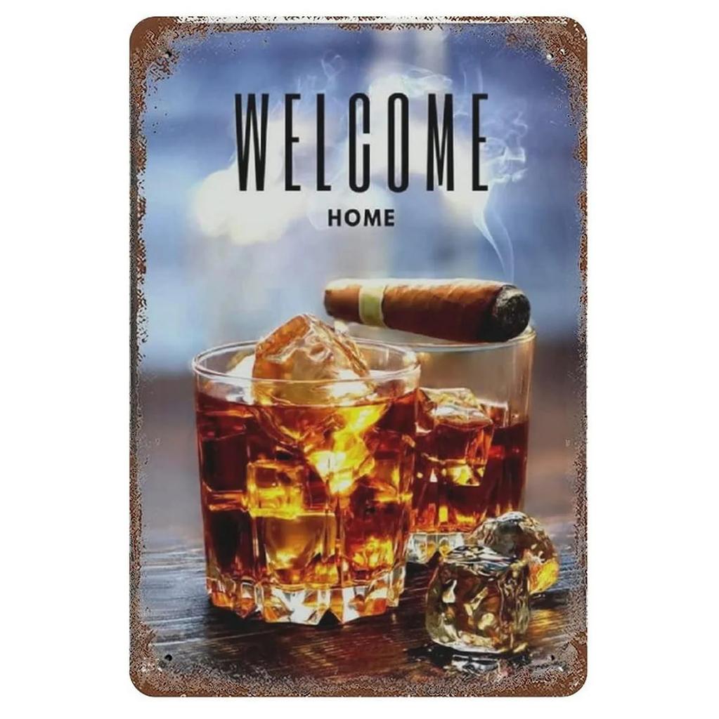 Whiskey Cigar Plaque Metal Tin Signs Wall Decoration Vintage Art Posters Iron Painting for Man Cave Home Cafe Garden Club Bar