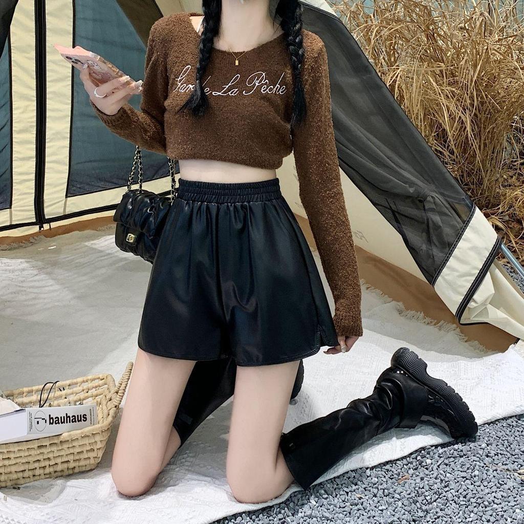 Women's Plus Size High Waist A-Line PU Leather Shorts - Autumn/Winter 2024 Collection