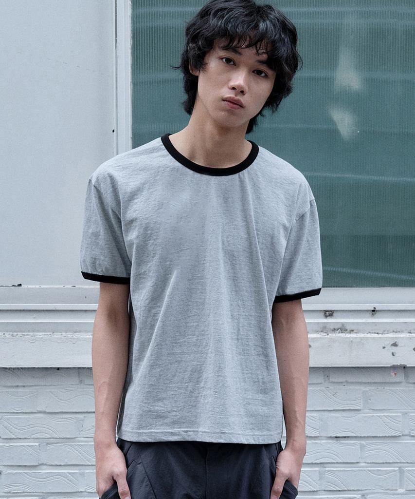 JUAN HOMME Crop Fit Ringer Half Sleeve (Melange Grey)