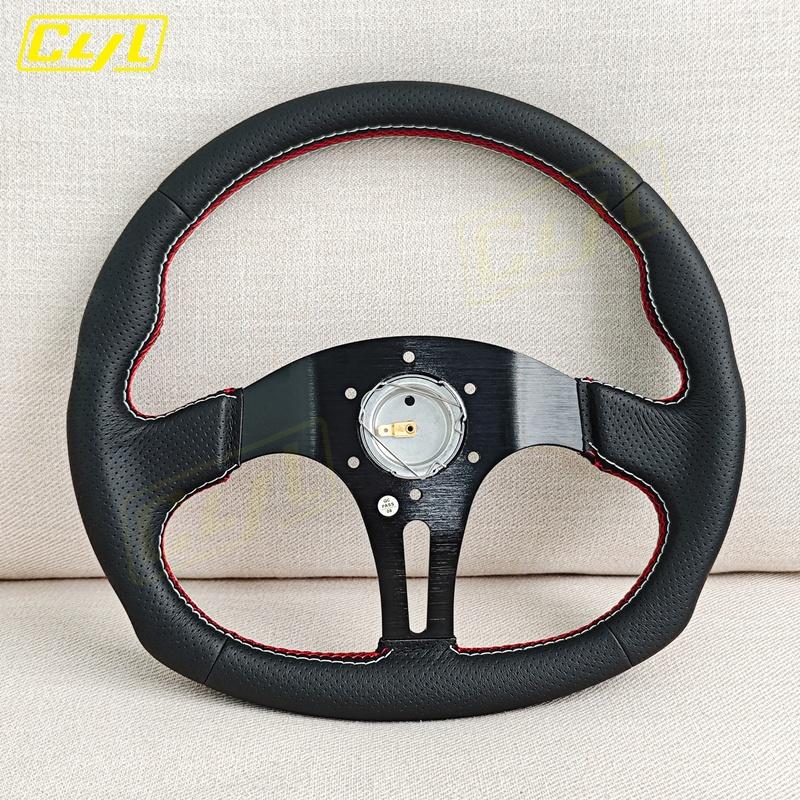 13.5inch 345mm D Shape Leather Steering Wheel Universal Car Modified Sports Tuning Steering Wheel