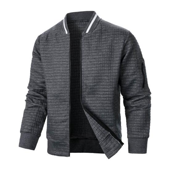 Uomo Felpa Cappotto Collo Alto Manica Lunga Patchwork Colore Cerniera Patta Giacca Cappotto con Tasche Orlo Elastico Sport Outwear