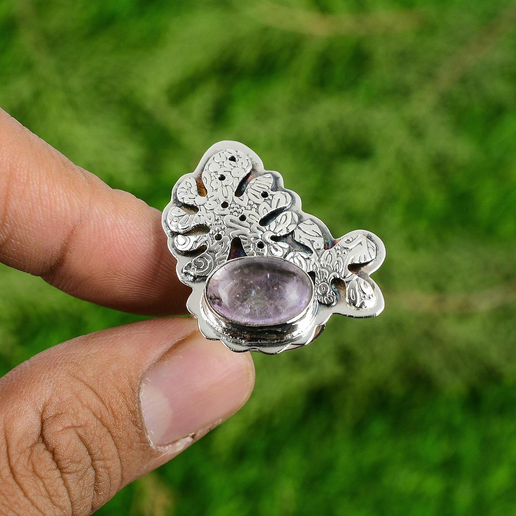 Natural African Amethyst Gemstone Promise Adjustable Ring 925 Sterling Silver