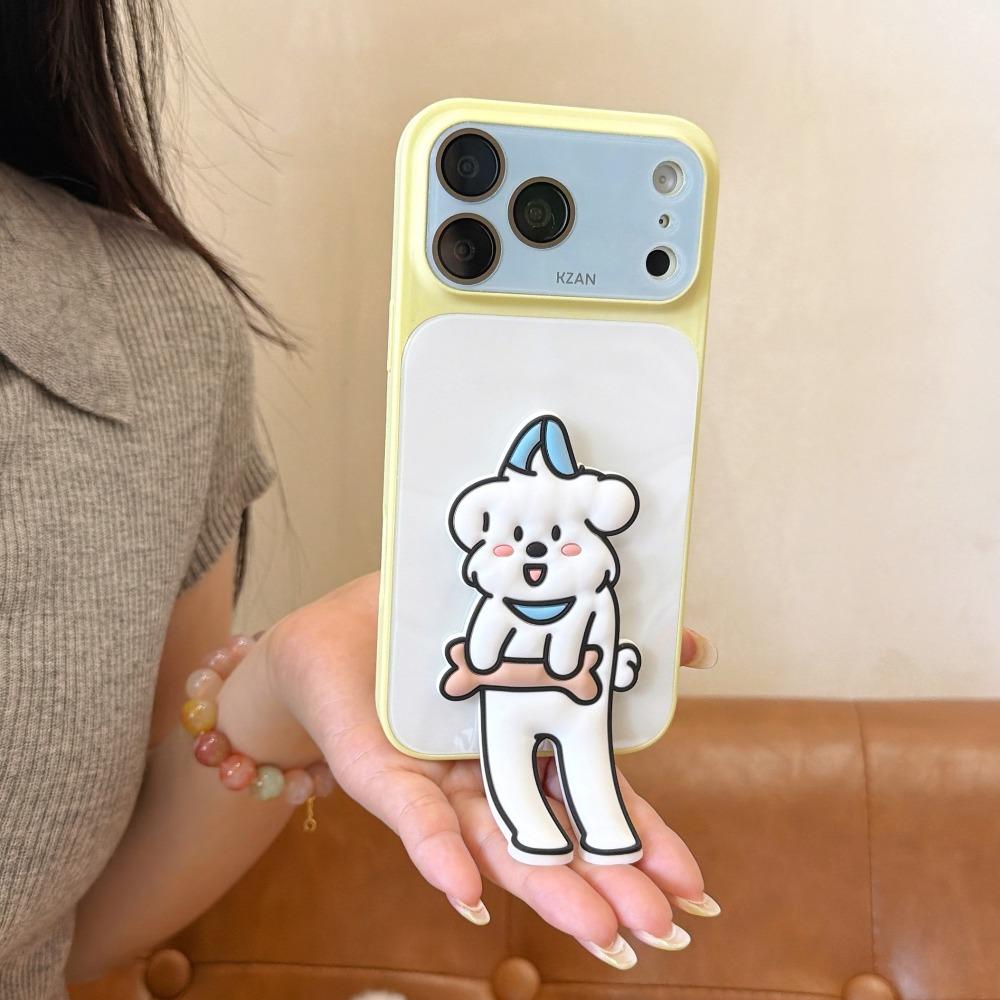 Simple Cute Cats Dog Foldable Stand Phone Case For iPhone 17 16 15 14 13 Pro Max Soft Pro Animal Bracket Drop Protection Cover