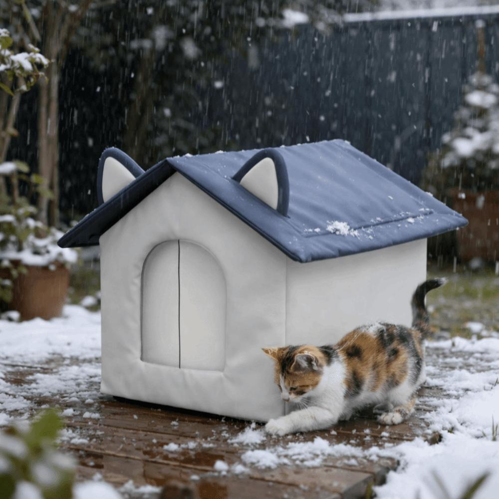 Warm Outdoor Cat House Windproof Waterproof Insulated Pet Shelter Enclosed Design Moisture-Proof Base Pet Warming Cave Outdoor
