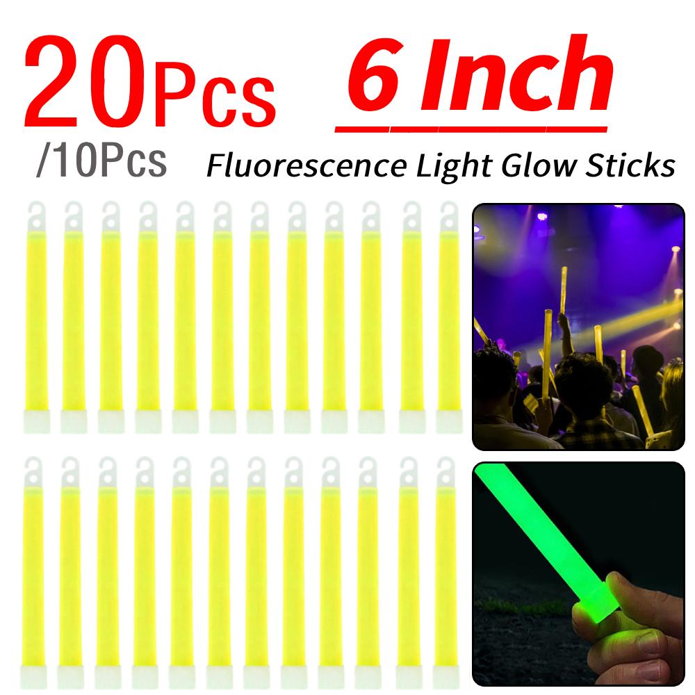 10/20Pcs 6Inch Fluorescence Glowing Sticks with Hook LED Glow Stick Waterproof Concert Party Glow In The Dark Stick for Camping