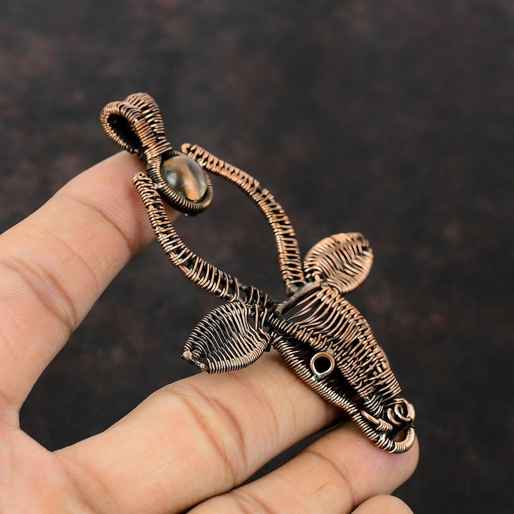 Crystal Quartz Pendant Copper Wire Wrapped Pendant Bull Face Jewelry Handmade Pendant Genuine Gemstone Pendant Copper Jewelry Gift For Women