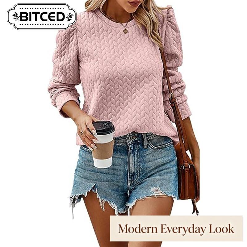 BITCED Blusas y camisas informales de manga larga con cuello redondo a la moda para mujer