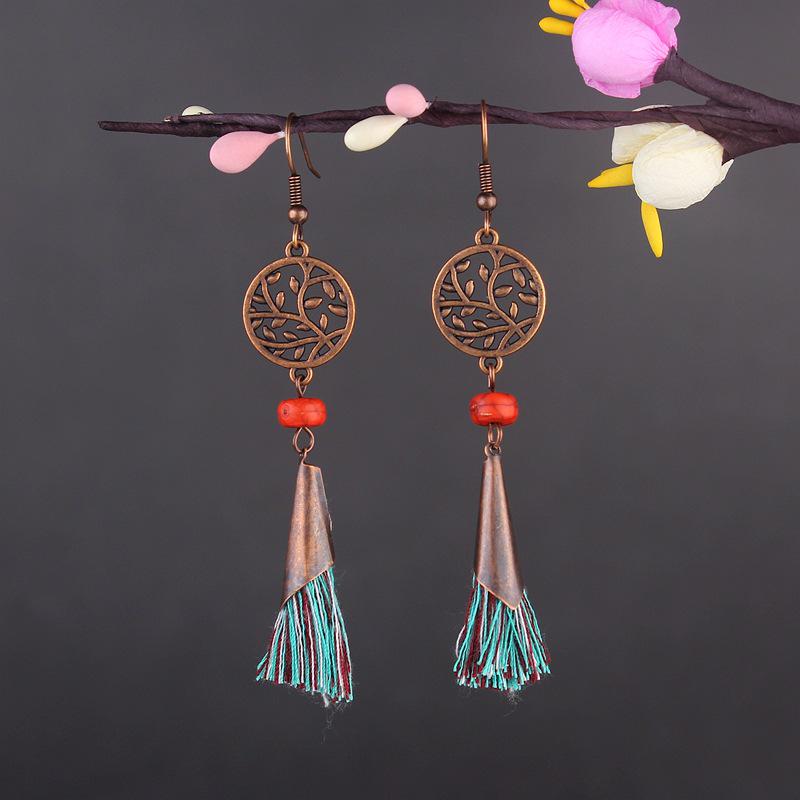 Bohemian Turquoise Owl Dream Catcher Tassel Earrings for Women