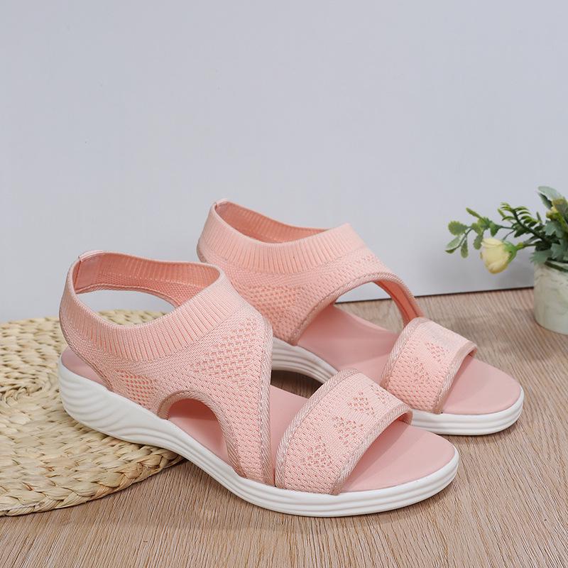 Plus Size Women's Knit Sport Sandals with Thick, Soft Soles - European & American Style, Comfortable Outdoor Footwear