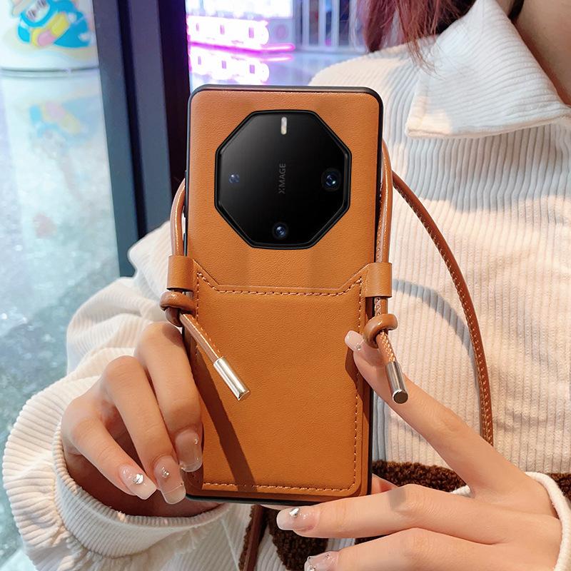Applicable to Huawei mate70rs extraordinary master mobile phone case new Mate70rs brown leather 60rs messenger type