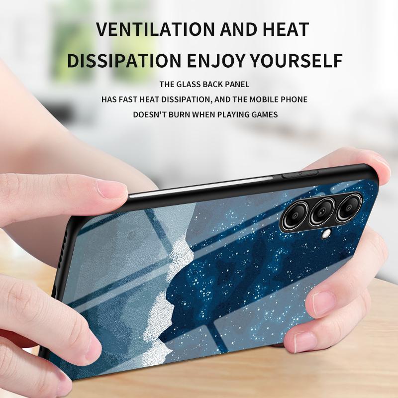 For Samsung Galaxy S23 FE Starry Sky Pattern Tempered Glass Case PC+TPU Anti-Scratch Phone Cover