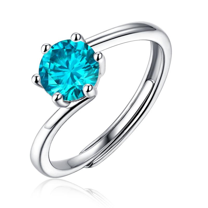 Bague Ringen S925 Silver Set 1ct Moissanite Luxury Round Bag Color Women's Six-prong Pink Adjustable Opening Ring