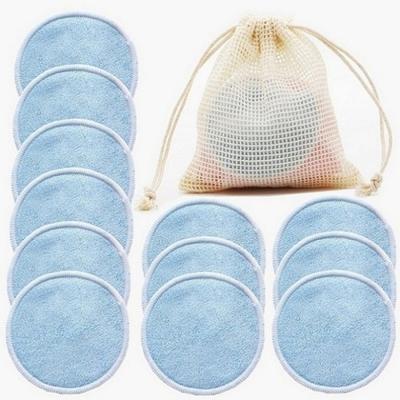Reusable Bamboo Makeup Remover Pads Cotton 12 Pack Microfiber Washable Round Cleansing Facial Tool Makeup Removal Pads, Blue