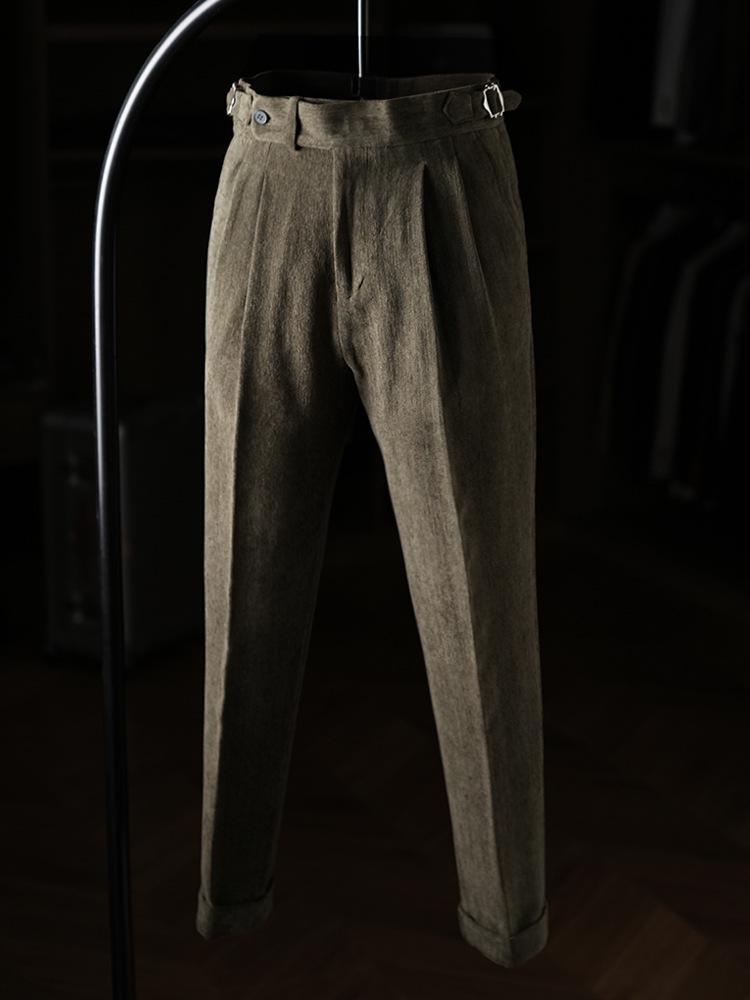 Ruishen Clothing: Heavy Wool High Waist Straight Leg Trousers for Men - Autumn/Winter