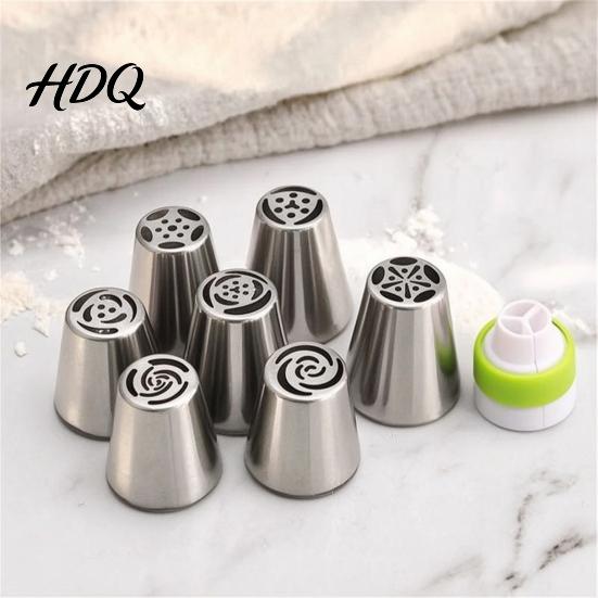 Wedding Cake Decoration Tools 7PCS Russian Piping Tips Set, Stainless Steel Decorating Easy Frosting Nozzles for Cakes Nozzles, Baking Supplies
