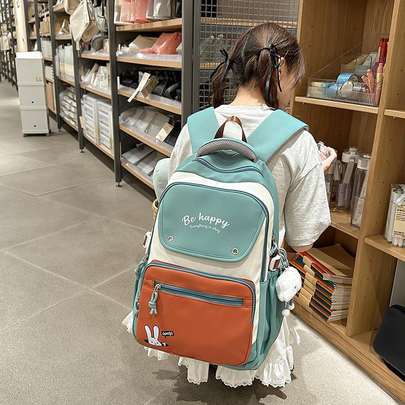 Lightweight Letter Nylon Backpack With Colorblock Design For Unisex Daily Use