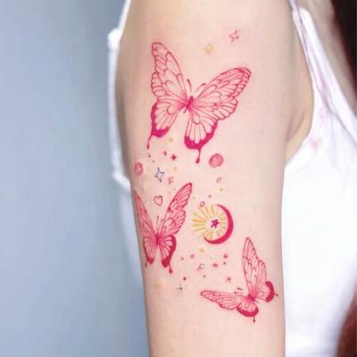 Personality Senior Sense Dopamine Sweet Cool Babes Colorful Moon Butterfly Arm Tattoo Sticker